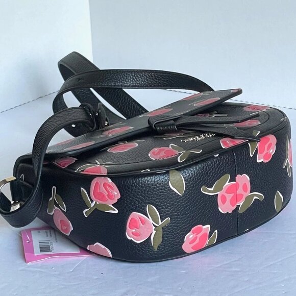 KATE SPADE Leather Embossed Ditsy Pink Rose Black Knott Adjustable Strap NWT - Picture 4 of 15